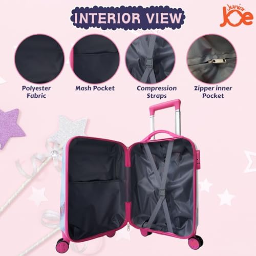 Image of JUNIOR JOE Polycarbonate 8 Wheels 360 Degree 20 Inch Rolling Suitcase for Kids Carry-On Overnight Travel Trolley Bag (Pink)