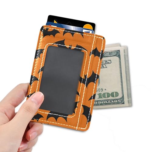 JUNZAN Slim Wallet Card Holders for Men Women Halloween Bats Orange Black Minimalist Front Pocket Wallets Small Card Case RFID Blocking4