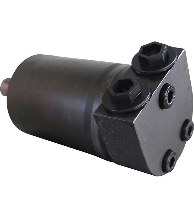 Hydraulikmotor M+S Hydraulic, Typ MMS12.5C, Schluckvolumen 12.5 cm3/U, Seitliche Anschlüsse: G 3/8‘‘, Welle: Ø 16 mm zylindrisch, Modell Längsschieberventil mit Gerotor