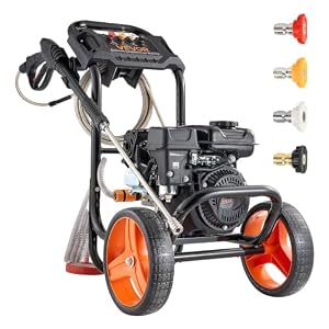 VEVOR Benzin Hochdruckreiniger 200 bar, Terrassenreinger 7 L/min, Aluminiumpumpe mit Spritzpistole, Lanze & 4 Düsen, Benzinreiniger für Autos, Zäune, Einfahrten, Häuser, Terrassen & Gartenmöbel