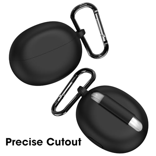 Image of Sounce Earphone Case Cover Compatible for Oppo Enco Air 2 Pro, Soft Silicone Skin Case Cover Shock-Absorbing Protective Case with Keychain [Front LED Visible] (Black)