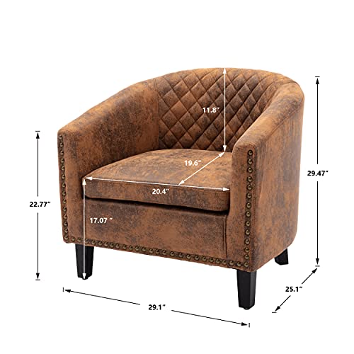 Ssline Modern Upholstered Accent Armchair Soft Fabric Barrel Club Chairs For Living Room Comfy Single Sofa Office Guest Arm Chair With Solid Wood Legs And Nailhead For Bedroom (Antique Brown) #TOP1