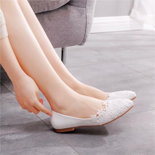 Elegant Lace Shoes for Women Pointed Toe Flats Low Heels Ladies White Mary Janes3