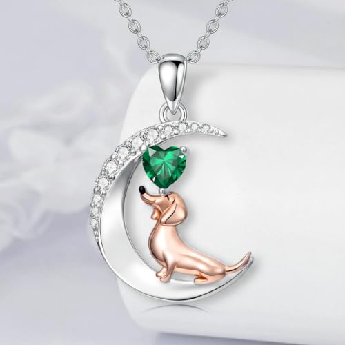 Image of PROESS Animal Birthstone Necklace 925 Sterling Silver Otter /Axolotl /Hippo /Elephant /Dachshund /Monkey /Red Panda Pendant Necklace Animal Birthstone Jewelry Gifts for Women