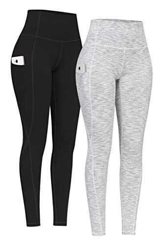 PHISOCKAT 2 Pack High Waist Yoga Pants with Pockets, Tummy Control Leggings, Workout 17 Way Stretch Yoga Leggings