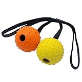 Vivifying Hundeball auf einem Seil, 2 Stück Interaktiver Naturkautschuk Ball Hund zum Apportieren, Fangen, Werfen und Ziehen des Krieges(Orange + Gelb)