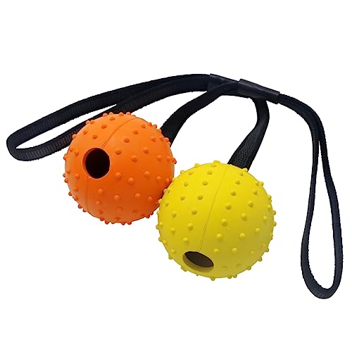 Vivifying Hundeball auf einem Seil, 2 Stück Interaktiver Naturkautschuk Ball Hund zum Apportieren, Fangen, Werfen und Ziehen des Krieges(Orange + Gelb)