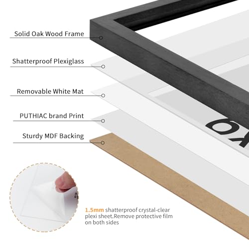 6x8 Oak Wood Picture Frame - Minimalist 6x8 Picture Frame, 6"x8" Frame Wood, Natural Solid Wooden Picture Frames for Wall Art Photo and Prints(3 Pack, Black)