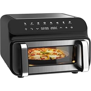 iceagle Grill & heteluchtfriteuse 10 l airfryer XXL – 2000 W heteluchtfriteuse met boven- en onderwarmte | friteuse Air Fryer zonder olie, kijkvenster, digitaal display, 8 programma’s