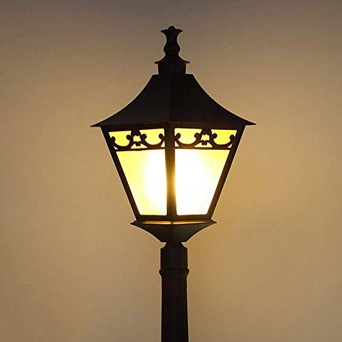 IP55 Impermeable Poste Alto Poste Bolardo Luz de una Sola Cabeza Europea Vintage Jardín al Aire Libre Paisaje Césped Lámpara E27 Aluminio Metal Calle Camino Columna Lámpara Pilar Linterna (T