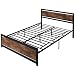 HOMCOM Marco de Cama Colchón de Metal con Cabecero de Madera Espacio de Almacenamiento Bajo 160 x 208 x 103 Negro y Marrón Rústico
