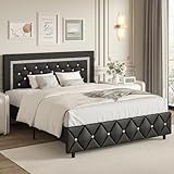 BarnFurin Full Size Bed Frame with Headboard, Faux Leather Upholstered Bed with Button Tufted Headboard, Modern Platform Bed Frame with Diamond Design, No Box Spring Required, Easy Assembly, Black