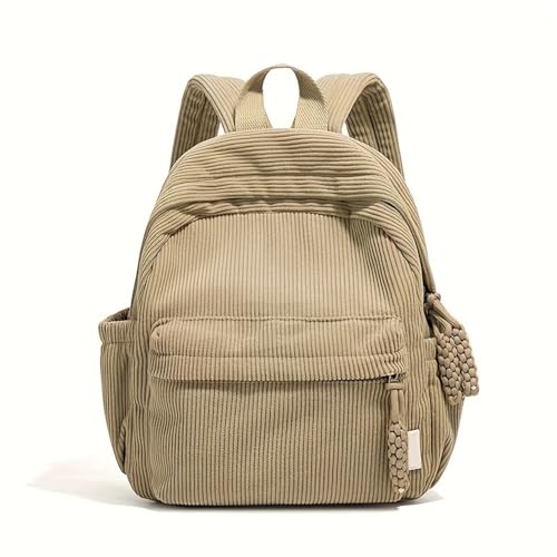 Mochila de sarja para mulheres - Mochila casual com alças ajustáveis e fecho de zíper seguro, para viagens, deslocamentos, Caqui, P