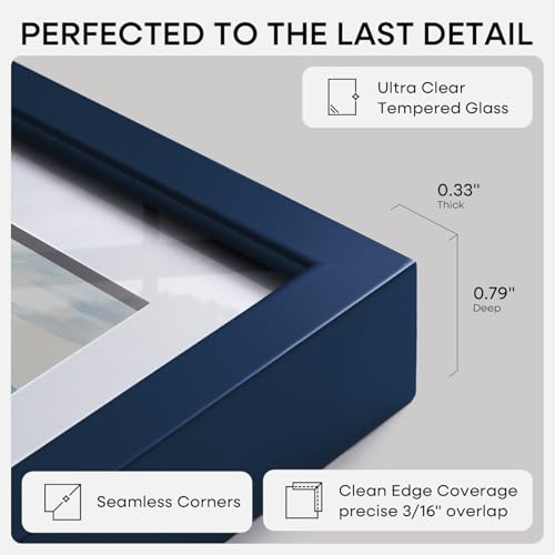 Image of Homeforia 6x6 Frame Navy Blue, High End Metal 6 x 6 Square Picture Frames with Mat 4 by 4 Art, 6x6 Photo Frame Matted to 4x4 inch Print, 6by6 Wall or Tabletop Frames, Tempered Glass, Wall Kit, Set of 1