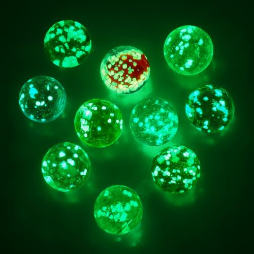 Ainiv Lot de 10 Billes en Verre Phosphorescentes, 16 mm Billes Mouchetées Multicolores, Projets de Bricolage ou Décoration de La Maison, Jouets de Sport...