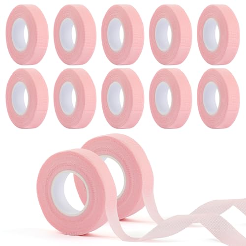 BEVTEE 12 Rolls Lash Tape Self-Adhesive Eyelash Tape for Eyelash Extensions Soft and Breathable Micropore Eyelash Extension Tape Supplies for Lash Clusters Eyeshadow Makeup 9m/10yard Pink
