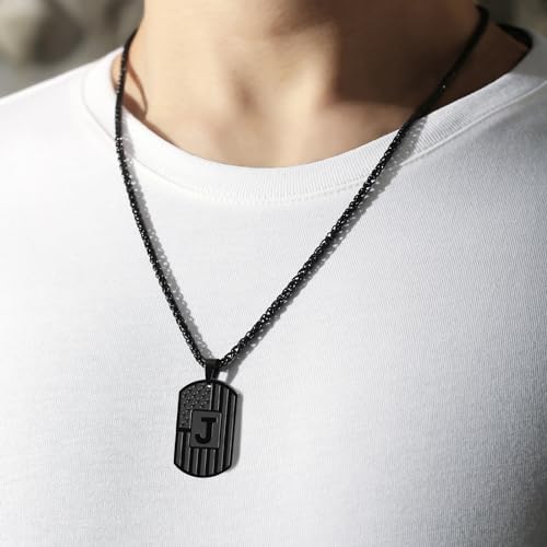 DuoDiner Initial Necklace Gifts for Men Boys Kids,A-Z Capital Letter American Flag Dog Tag Necklaces 24 Inches Stainless Steel Mens Jewelry Gifts2