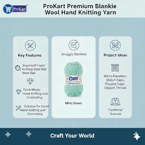 Image of ProKart Premium Blankie Wool, Plush & Cuddly, Chenille Yarn Supersoft Hand Knitting Wool Ball | Blanket Thick /Mottu Yarn Ball Suitable for Hand Knitting and Crocheting (Mint Green, 100gms x 1 Pack)
