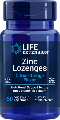 Life Extension Enhanced Zinc Lozenges Convenient Immune Health Support Lozenge â€“ Citrus-Orange Flavor â€“ Vegetarian, Gluten-Free, Non-GMO â€“ 60 Vegetarian Lozenges