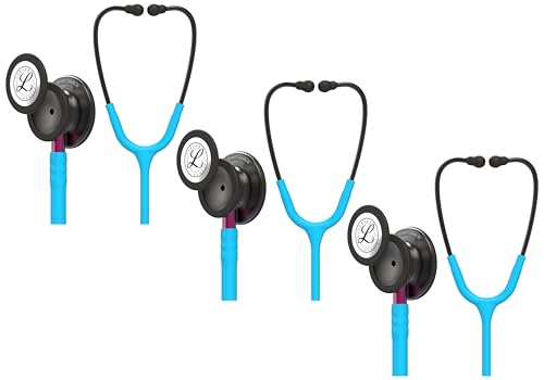 Image of 3M Littmann Classic III Monitoring Stethoscope, 5872, More Than 2X as Loud, Weighs Less, Stainless Steel Smoke-Finish Chestpiece, 27 inch Turquoise Tube, Pink Stem, and Smoke Headset, (Pack of 3)