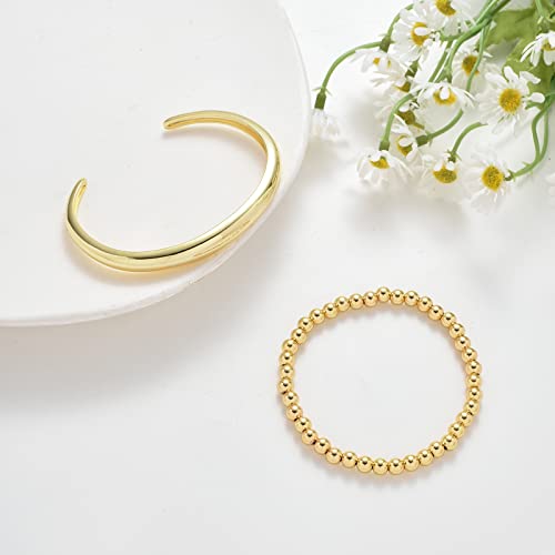 Starain 4 Pieces Gold Beaded Ball Bracelets For Women Girls Dainty Twisted Chunky Cuff Bangle Stackable Elastic Gold Bead Ball Bracelet Set #TOP3