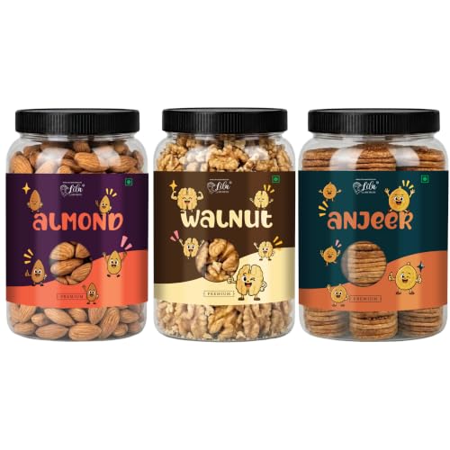 Image of LILA DRY FRUITS Dry Fruits Combo Pack of Almonds, Walnuts & Anjeer 100 Gms x 3 Mixed Nuts and Dried Figs for Healthy Snacking, Daily Nutrition Perfect for Gifting