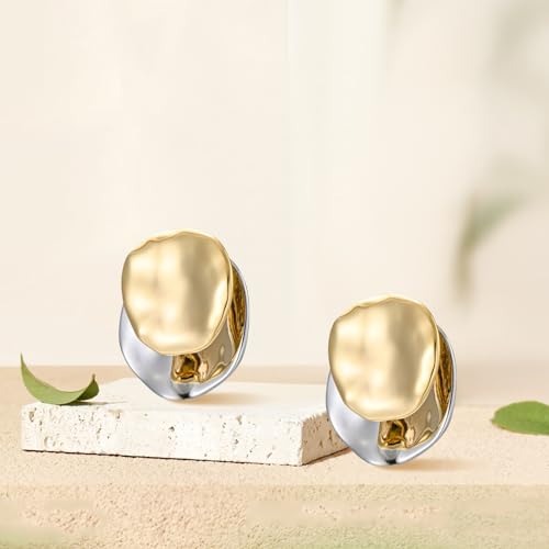 Gold and Silver Hoops Earrings,Two Tone Earrings for Women,Mix Color Chunky Studs,Hypoallergenic Earrings for Teen4