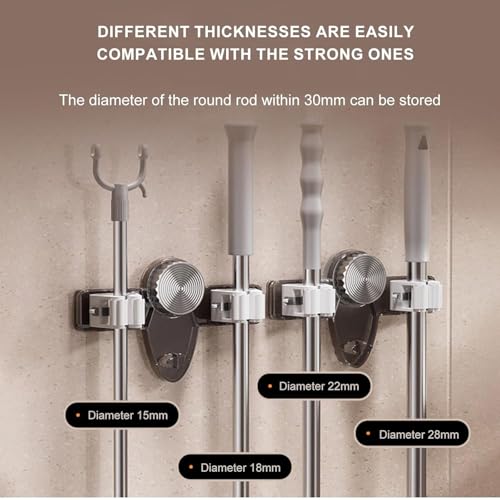 2 Pack Suction Cup Broom and Mop Hanger, Wall Mount No Drill Removable Broom Organizer, Space Saving Adjustable Rack for Bathroom, Kitchen, Laundry Room, Office by Mydronix - Image 4