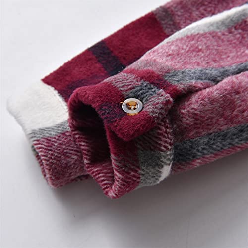 Boys Girls Plaid Shirt Jacket Long Sleeve Lapel Button Down Shirts Tops Autumn Coat Clothes with (Wine, 1-2 Years)3