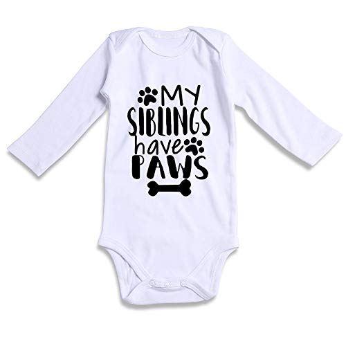 BFUSTYLE Unisex Baby Girls Boys One-piece Rompers My Siblings have Paws White Long Sleeve Funny Saying Infant Onesie 3-6 Months Grandma Coming Home Preemie Boysuits Half Birthday Gifts