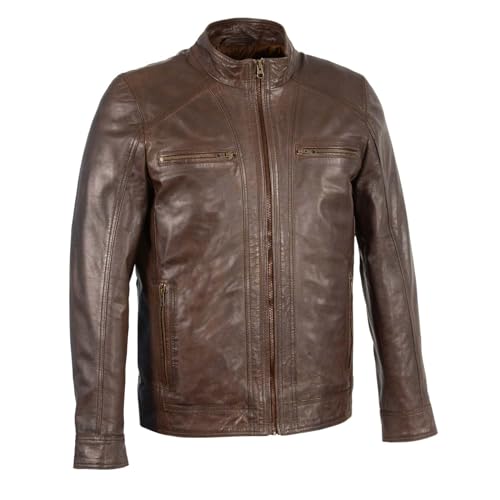 Milwaukee Leather Men's Saddle Color Lambskin Motorcycle Fashion Leather Jacket SFM1860