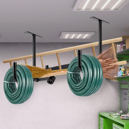 QWORK® 4 Stück Garage Schwerlasthaken, 42.5cm Deckenhaken mit Doppelt Haken, Garagenhaken für Autoreifen, Sportgeräte, Leiter, Fahrrad