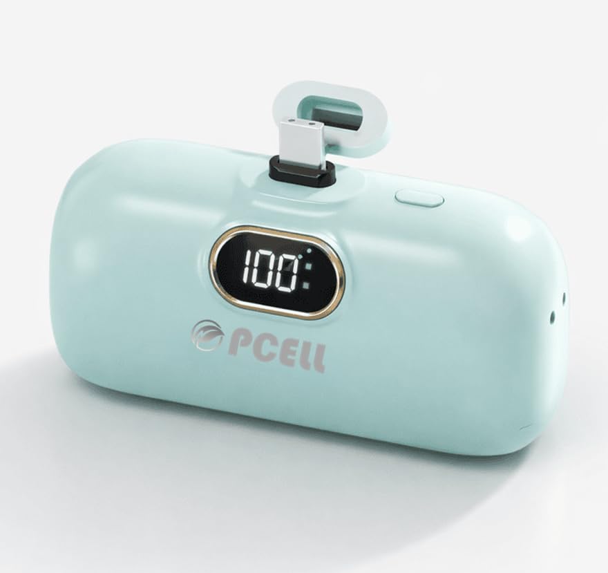Image of Powerpod 5000mAh 22.5W Fast Charging Nano Powerbank, in-Built Type C Input /Output Pin, Type C PD Output, LED Battery Indicator, Compatible with Type C Smartphone, iPhone (Aqua Blue)