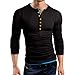Pishon Men's Henley Shirt Long Sleeve Slim Fit Plain Button Cotton Casual Shirts, Black, tagsizeXXXL=USsizeL