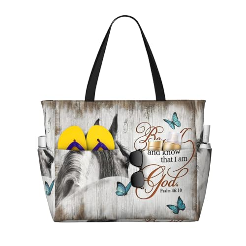 Be Still Horse Large Capacity Waterproof Beach Travel Bag With Multiple Pockets - Sandproof Tote For Swimming & Camping