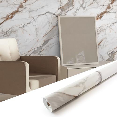 Marble Peel and Stick Waterproof Wall Paneling, 118" x 47" Calacatta Gold Matte Finish Self-Adhesive Backsplash Tile Vinyl Wall Panel for Kitchen Bath
