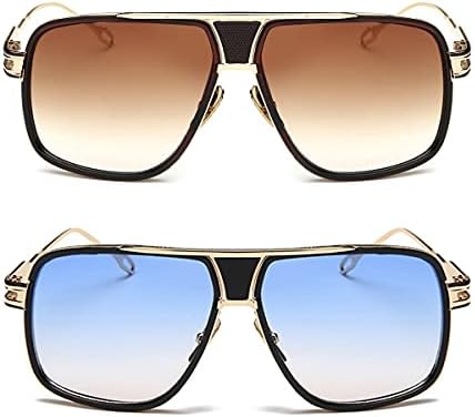 Dollger Sunglasses for Men Oversize Classic Black Shades Goggle Retro Gold Alloy Frame Sun Glasses