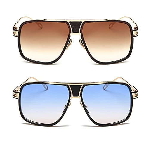 Dollger Sunglasses for Men Oversize Classic Black Shades Goggle Retro Gold Alloy Frame Sun Glasses