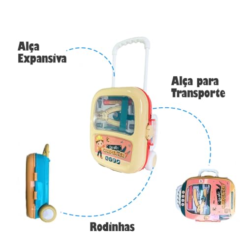 Kit Ferramentas Brinquedo 13 Peças com Maleta Infantil Estilo Carpinteiro para Criança com
