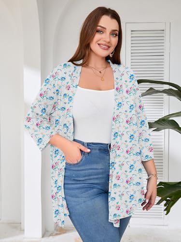 Image of AusLook Women's Plus Size Lightweight Open Front Cardigan 3 /4 Sleeve Cover Ups Shrugs Shawls and Wraps Kimono Jacket Coat