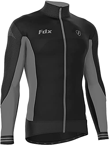 Foto von Fdx Herren Thermodream Fahrradanzug mit Handschuhen, Socken, leicht, Thermisch, Winddicht, Super Roubaix Fahrradbekleidung Set Langarm Jersey 3D Gepolstert Bib Tight für Fahrradfahren(schwarz/Grau, M)