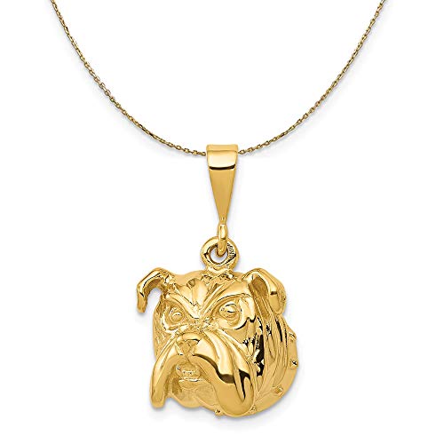 Black Bow Jewelry 14k Yellow Gold Bulldog Head Necklace, 15mm - 18 Inch