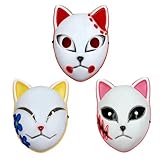 goodhelper Halloween Demon Slayer Mask Japanese Anime Carnival Masquerade Fox Mask (3PCS)