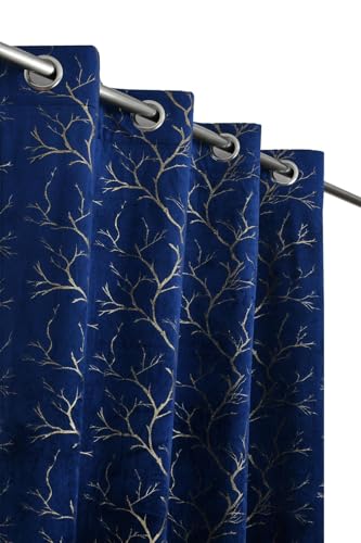 Ultica Fab® Premium Door Velvet Curtains 8 Feet Long Set of 2 I Room Darking Parde for Living Room Home Kids Bedroom, (Dark Blue, Long Door 8 feet)