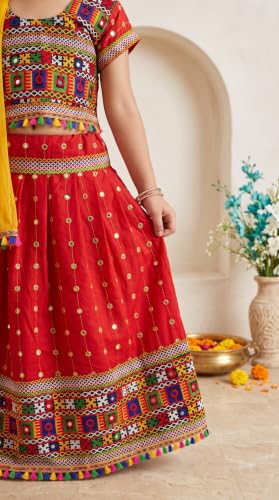 Image of AHHAAAA Girls Lehenga Choli with Dupatta, Kids Embroidered Chaniya Choli Set for Navratri Garba Dandiya Wedding Party Ethnic Outfit Y0045