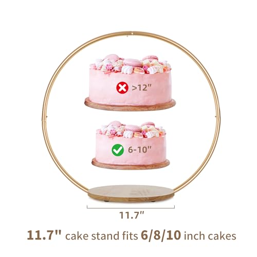 Hanobe Gold Cake Stand for Wedding: 11.7 Inch Round Arch Cupcake Display Stands with Wood Base Decorative Metal Hoop Centerpiece Decor for Party Birthday Baby Shower - Image 4