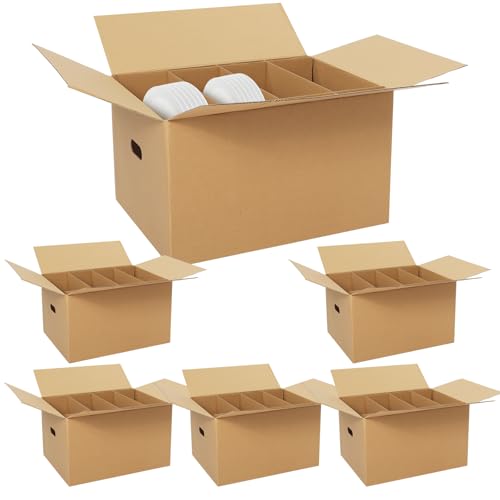 Image of Fuyoooo 6 Sets Dish Packing Kit Include 1 Box 5 Dividers 1 Base Plate Each Set Kitchen Moving Boxes Glassware Packing Kit Dish Containers Supplies for Moving Dishes Glassware (20 x 15 x 12 Inches)