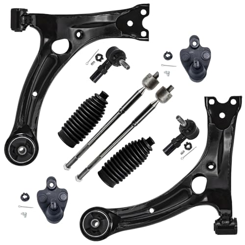 Image of Detroit Axle - FWD Front End 10pc Suspension Kit for 03-08 Pontiac Vibe Toyota Matrix, 2 Lower Control Arms 2 Lower Ball Joints 4 Tie Rods 2 Boots 2003 2004 2005 2006 2007 2008 Replacement