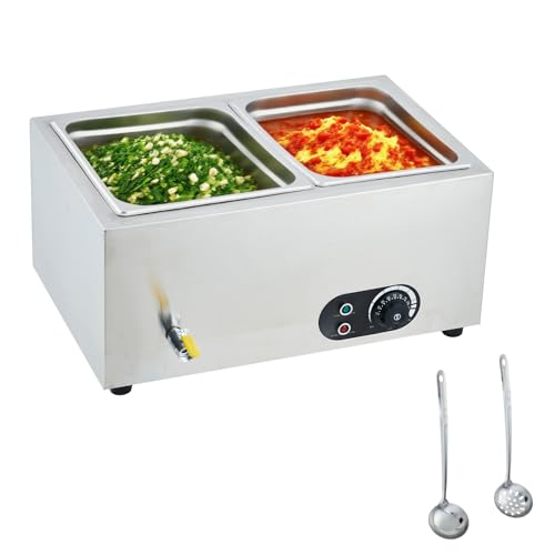 Commercial Food Warmer with Temperature Control & Dry-Boil Protection – All Stainless Steel Buffet Heater, 86°f‑185°f Adjustable, Includes Drain Tap & Long Spoons