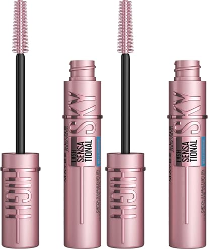 Image of Maybelline Lash Sensational Sky High Waterproof Mascara Makeup, Volumizing, Lengthening, Defining, Curling, Multiplying, Buildable Formula, Very Black, 1 Count (Pack of 2)